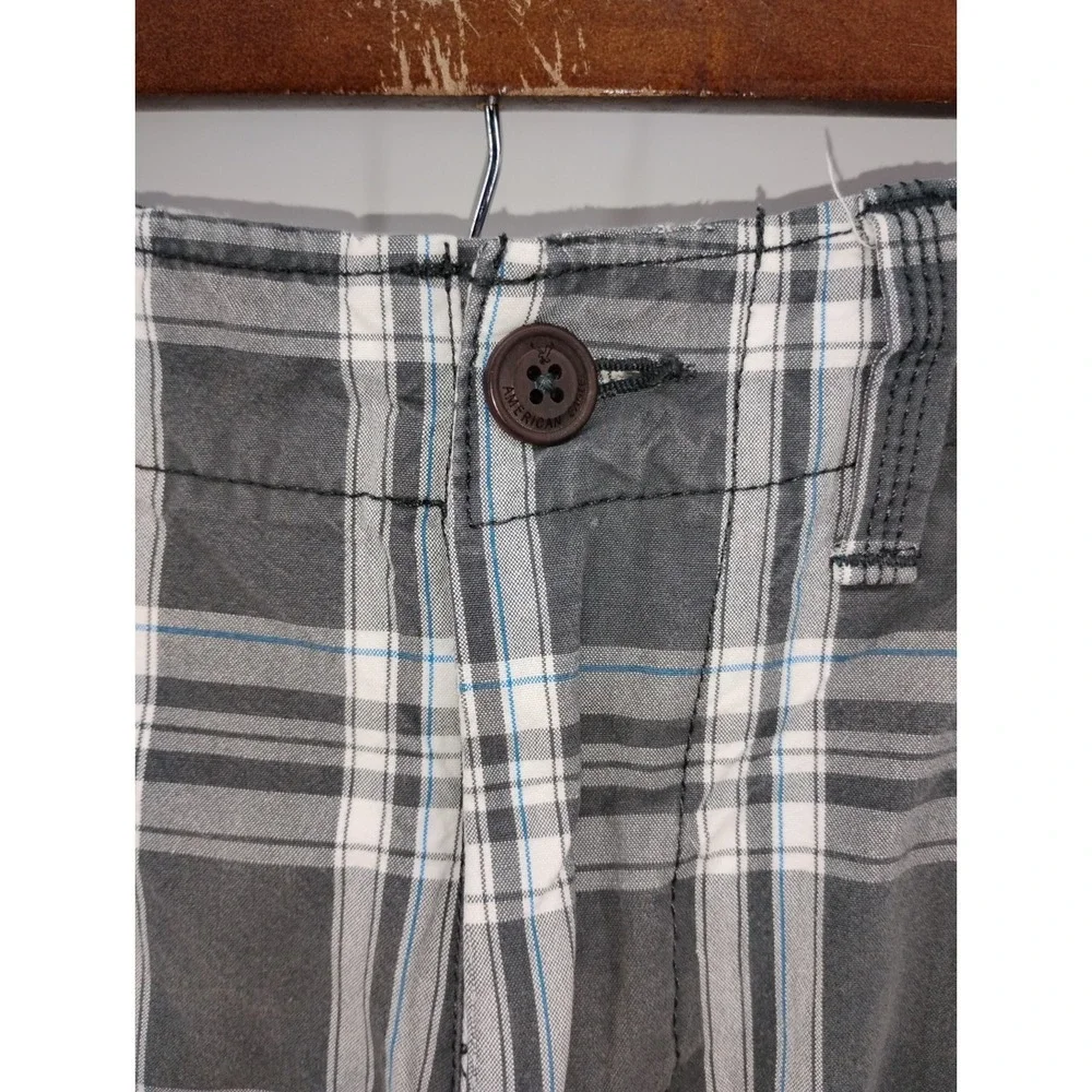 American Eagle‎ Mens Shorts Longer Length Size 28 Gray Plaid All Cotton 11in